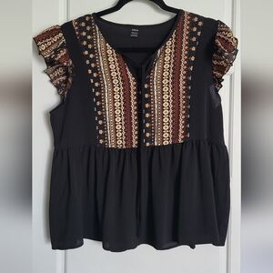 SHEIN Black Top with Brown Embroidery